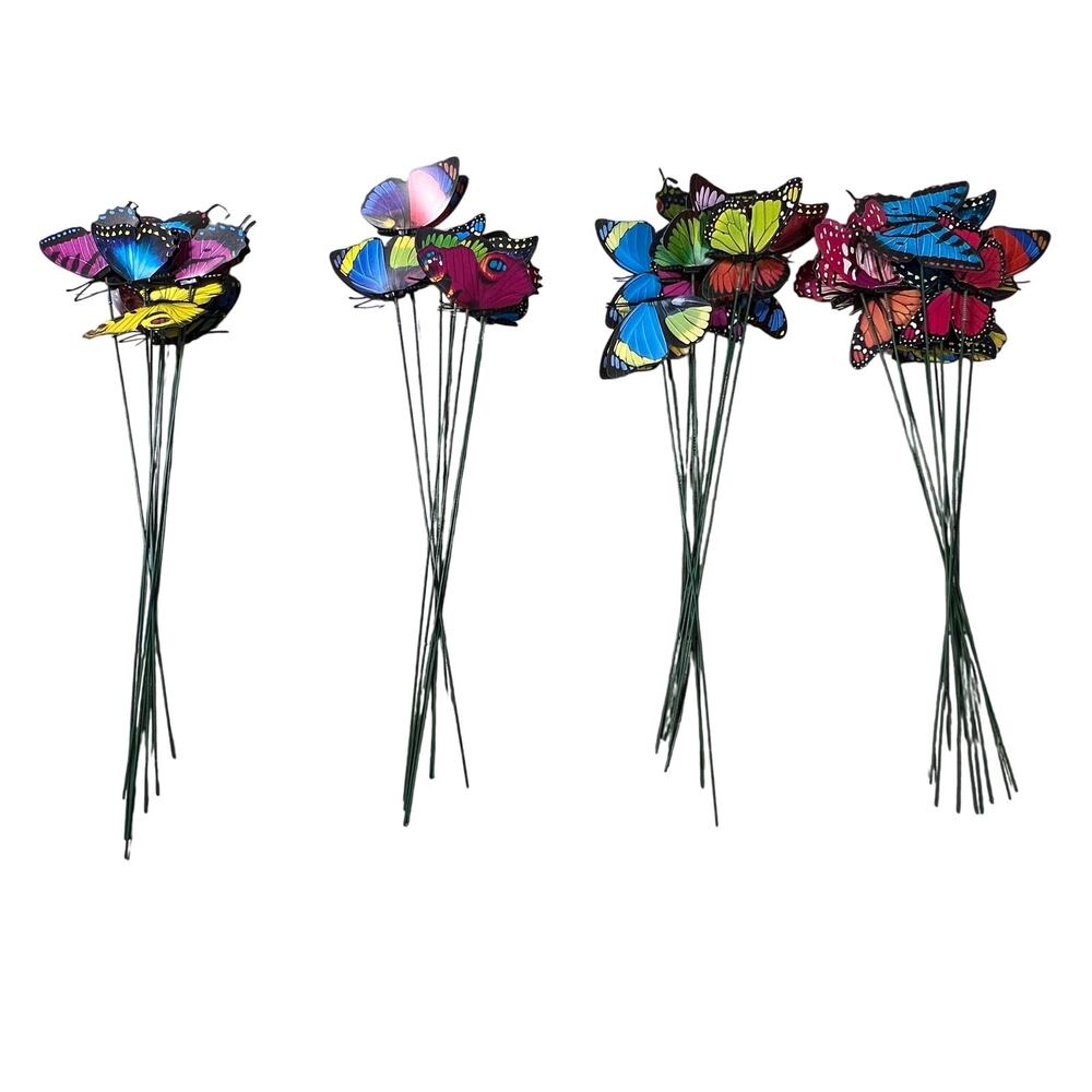 Colorful Butterfly Garden Stakes Large Lot 40 Metal Wire Floral Picks Yard Decor